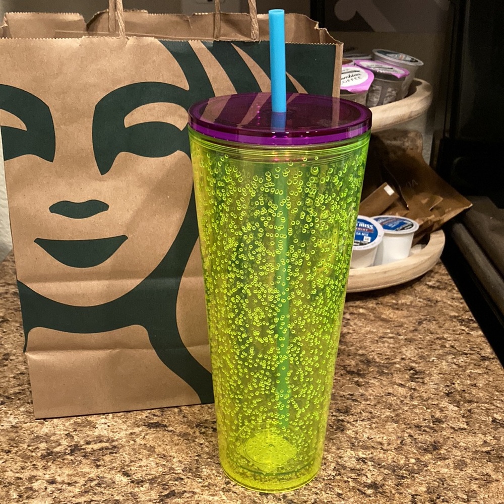 Starbucks Summer 2023 Tri-Colored Fluorescent Neon Yellow Bubble Cold Cup - Picture 2 of 9